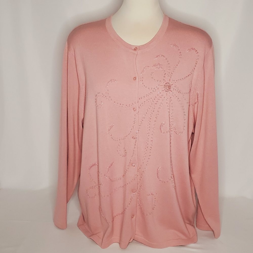 Dressbarn Pink Beaded and Pearl Cardigan Sweater